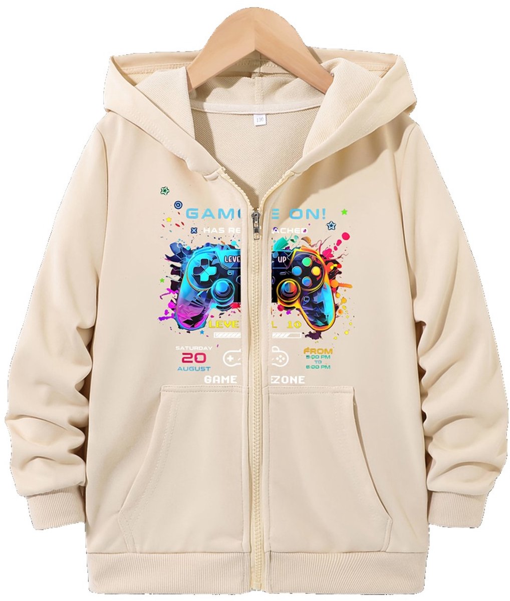 Currero Vest Jongens Met Rits Sweater Jongen Cardigan Gebreid Sweaters Hoodie Warme Trui Lange Mouw 7-8 Jaar Beige
