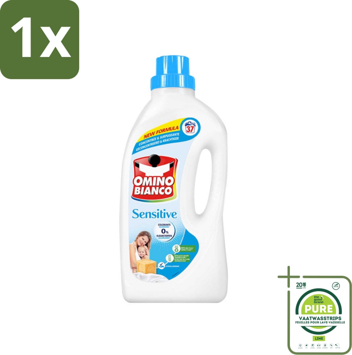 1 x Omino Bianco - Gevoelig - Wasmiddel - Witte & Gekleurde Was - 37 Wasbeurten - Wasmiddel - Gevoelige Huid - Hypoallergeen - Zonder Allergenen - Zonder Kleurstoffen