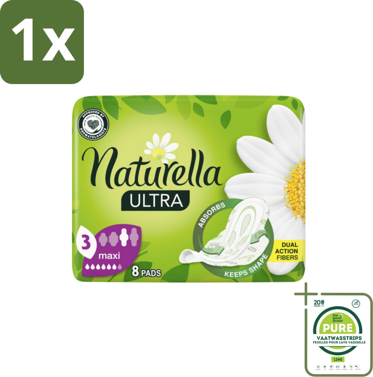 1 x Natur'ella - Ultra - Maandverband - Maxi - 8 Pads - Maandverband Maxi - Maandverband Zware Dag - Maandverband Nacht - Maandverband Ultra - Maandverband Camomille