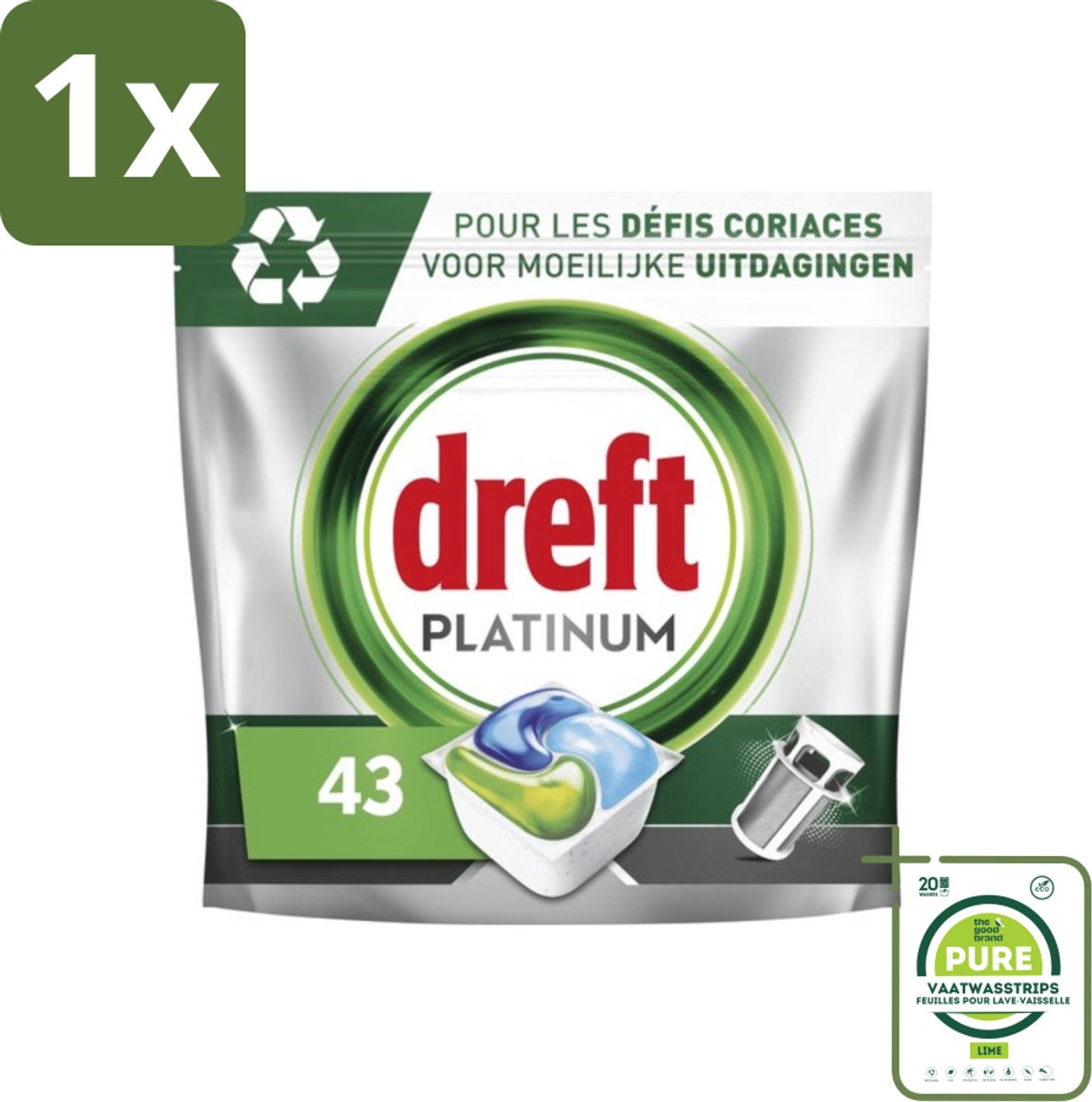 1 x Dreft Platinum - All In One - Vaatwascapsules - 43 Afwasbeurten - Vaatwascapsules - Vaatwasser Capsules - Vaatwasmiddel - Vaatwasser Schoonmaken - Hardnekkige Vlekken