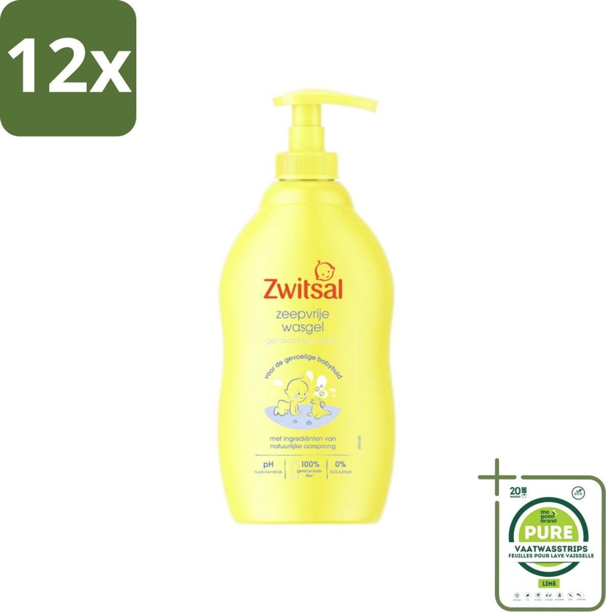 Zwitsal - Babyverzorging - Zeepvrije Wasgel - Voor de Gevoelige Babyhuid - 400 ml - Voordeelverpakking - 12 stuks - Babywasgel - Babyhuid