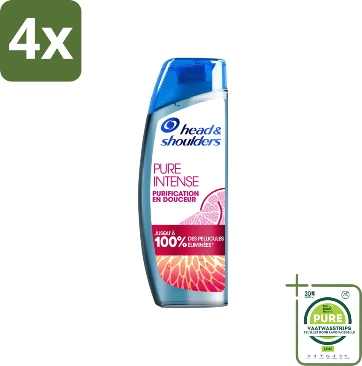 Head & Shoulders - Anti-Roos Shampoo - Pure Intense - Grapefruit - 250 ml - Voordeelverpakking - 4 stuks - Anti-Roos Shampoo - Roos shampoo