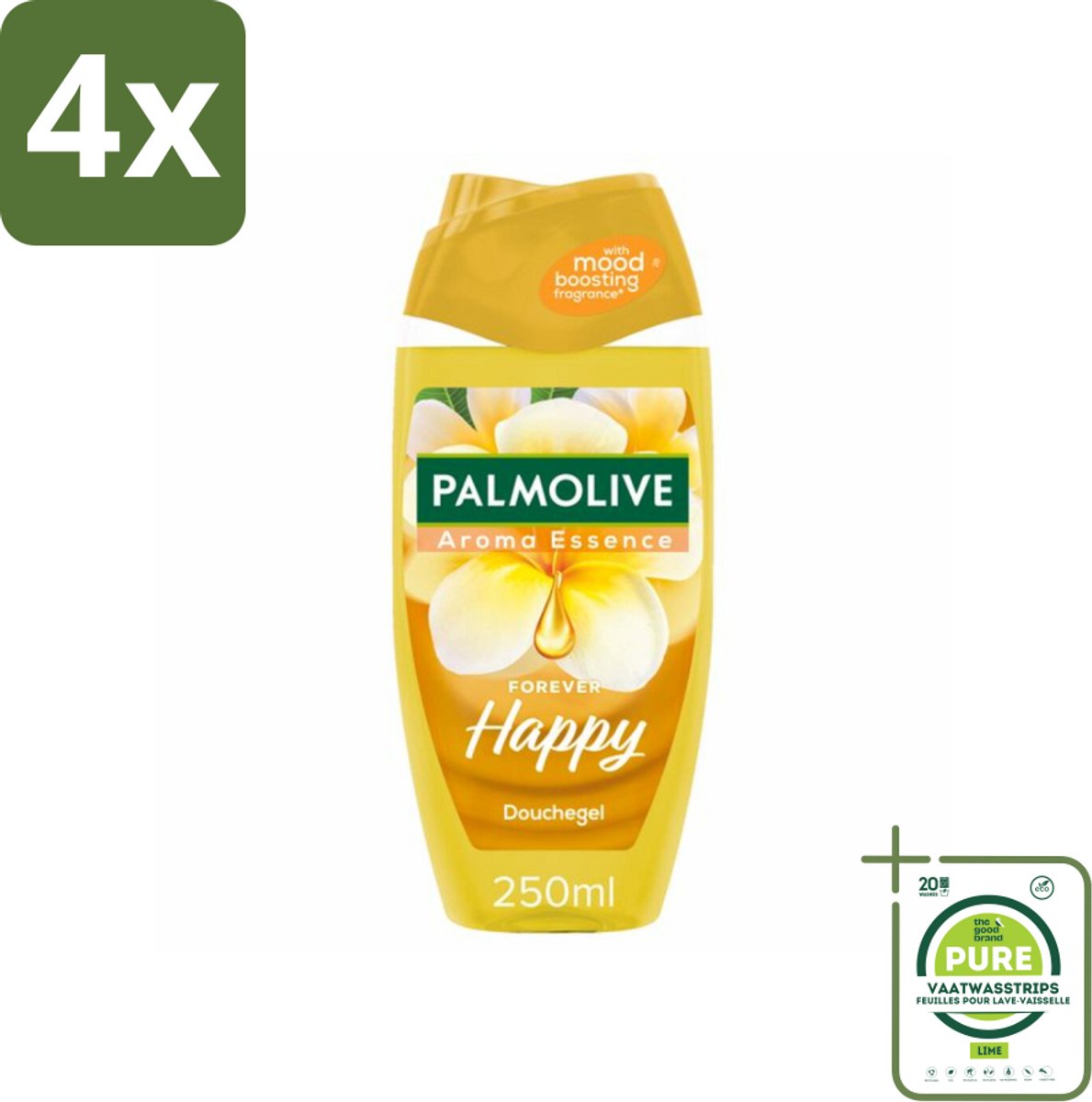 Palmolive Douchegel Aroma Essence Forever Happy 250 ml - Voordeelverpakking - 4 stuks - Douchegel - Frangipani
