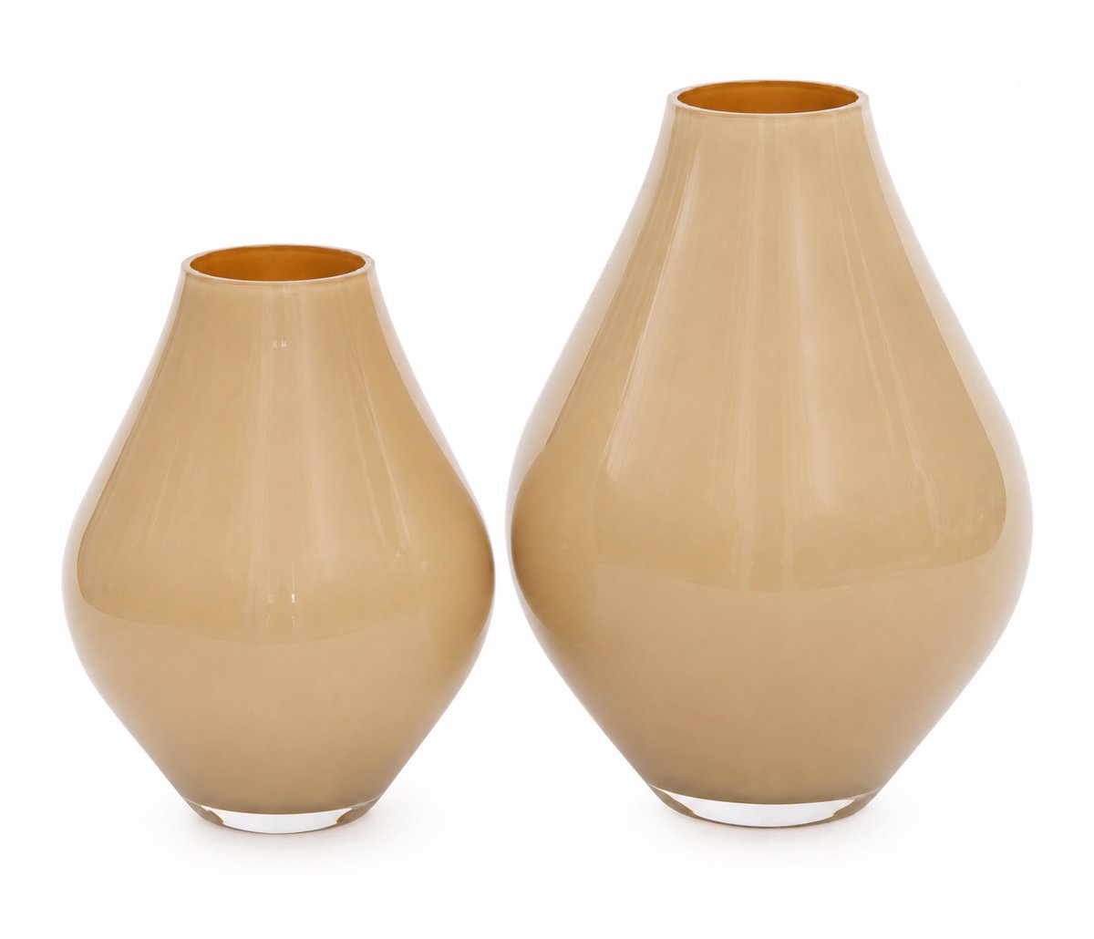 Vase The World - Lesse Vaas - Set van 2 - Metallic Pastel Sand - Mondgeblazen Glas - H31 cm & H41 cm