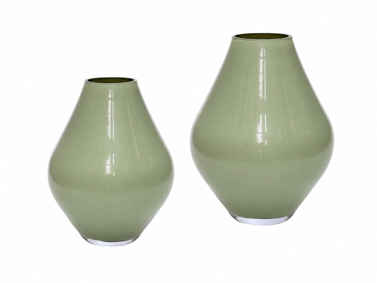 Vase The World Lesse Vazen Set 2-delig - Metallic Pastel Green - Glas - 28 cm & 24 cm - Decoratieve Bloemenvazen