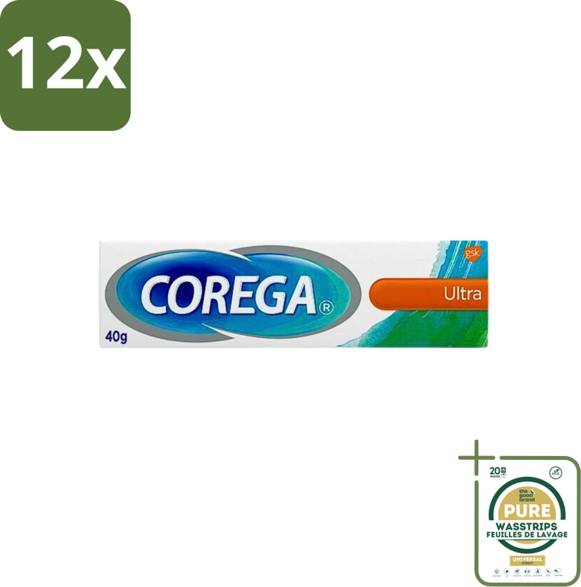 Corega Ultra Kleefcrème - Krachtig Houvast & Bescherming - Met Verfrissende Mintsmaak - 40g - Voordeelverpakking - 12 stuks - Houvast prothese - Prothese fixatie