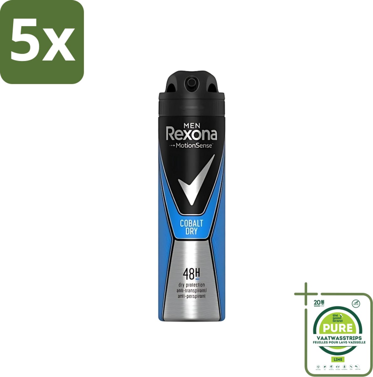 5 x Rexona Men - Deodorant Spray - Motion Sense - Cobalt Dry - Anti-Transpirant & Perspirant - 150ml - Grootverpakking - Anti-transpirant - Deodorant - Mannen - Frisse Geur - Langdurige Bescherming