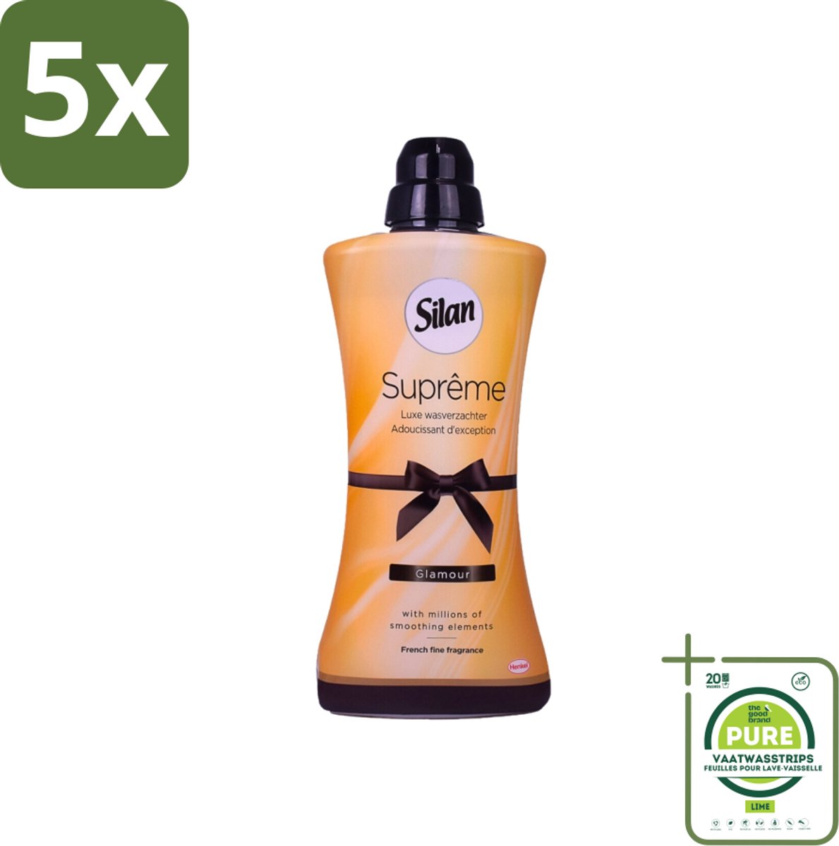 5 x Silan Suprême - Wasverzachter - Glamour - 44 Wasbeurten - 1.2L - Grootverpakking - Wasverzachter - Wasverzachter Glamour - Luxe Wasverzachter - Zachte Was - Geurige Was