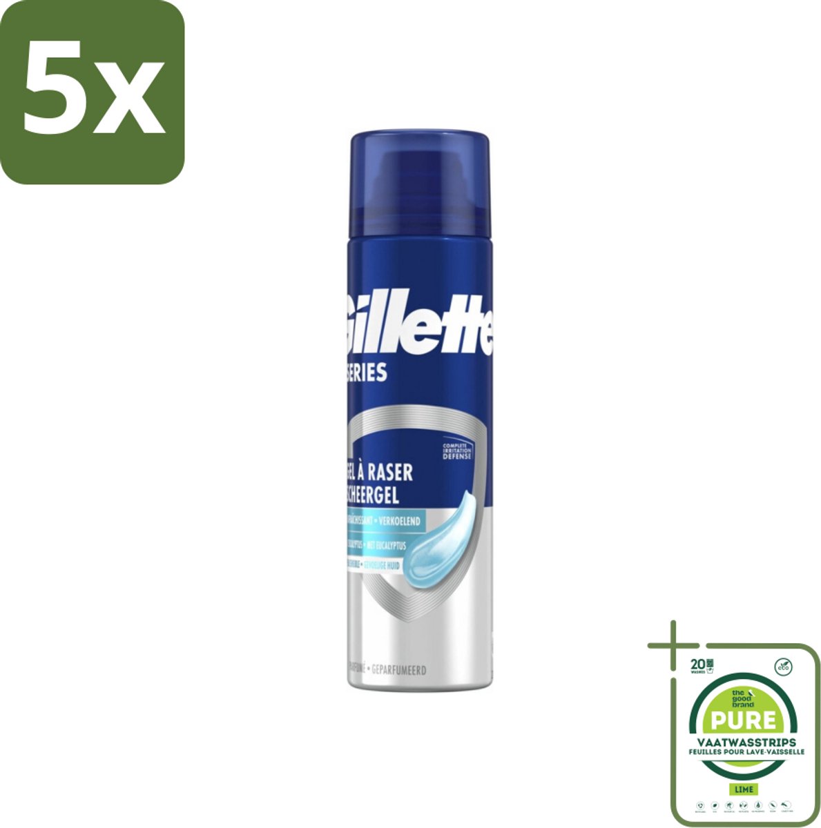 5 x Gillette Series - Scheergel - Gevoelige Huid - 200 ml - Grootverpakking - Scheergel - Gevoelige Huid - Scheergel Voor Mannen - Gillette - Scheergel Menthol