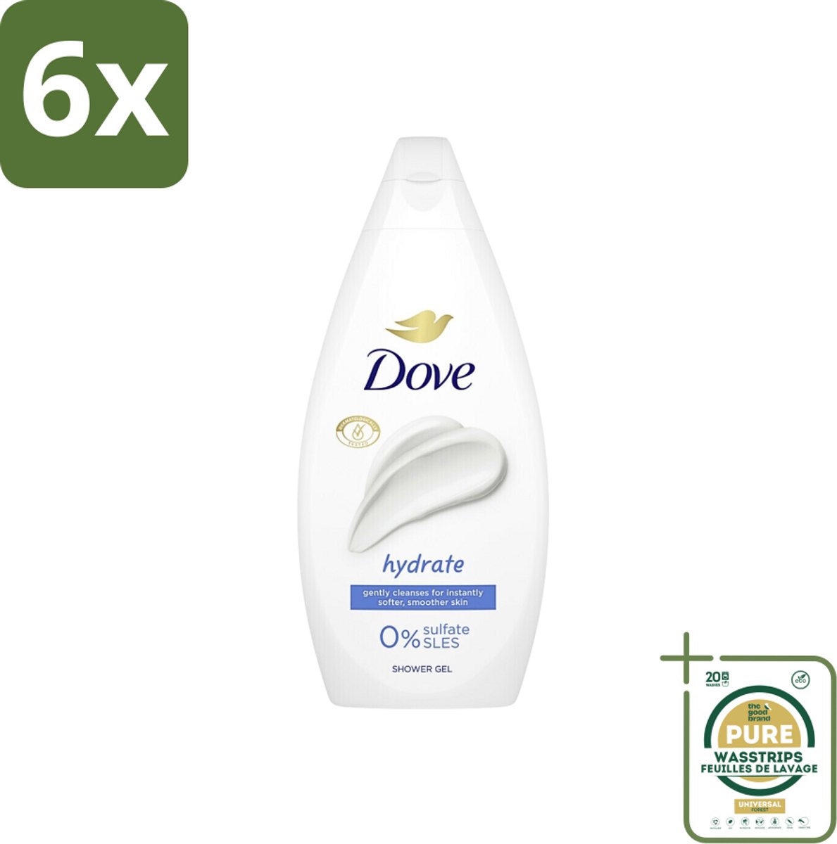 Dove Hydrate - Douchegel - Sulfaatvrij - 250 ml - Voordeelverpakking - 6 stuks - Dove - Sulfaatvrij