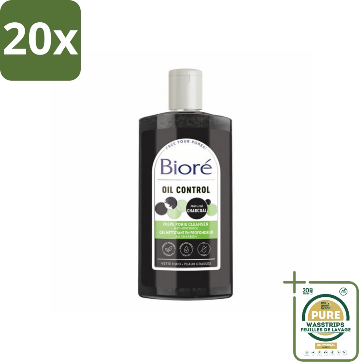20 x Bioré – Houtskool Reinigingsgel – Gezichtsreiniger – 200 ml - Grootverpakking - Houtskool Reiniger - Gezichtsreiniger - Diepe Porie Reiniging - Vette Huid Reinigen - Huid Reinigen