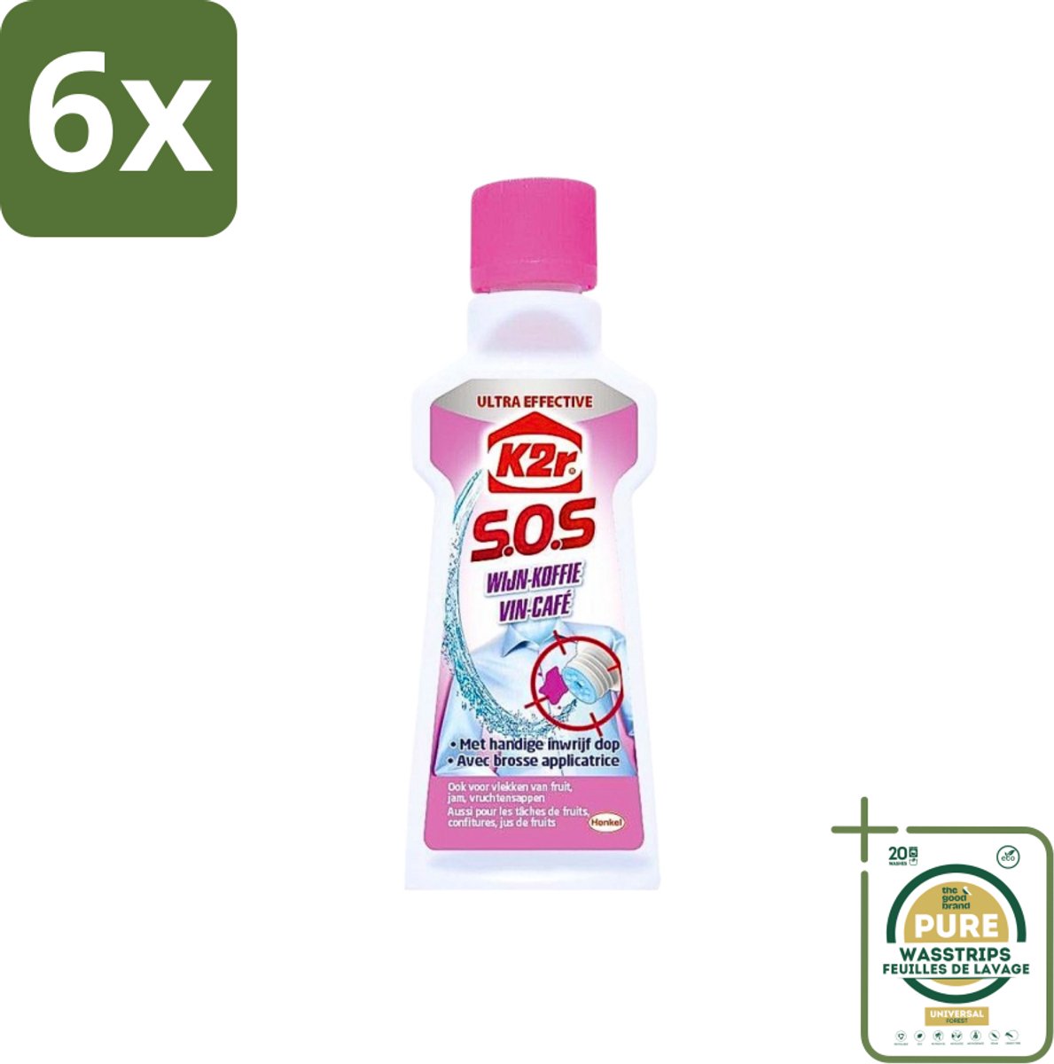 K2R - SOS Vlekverwijderaar - Wijn & Koffie - 50ml - Voordeelverpakking - 6 stuks - Koffievlekken - Textielreiniger