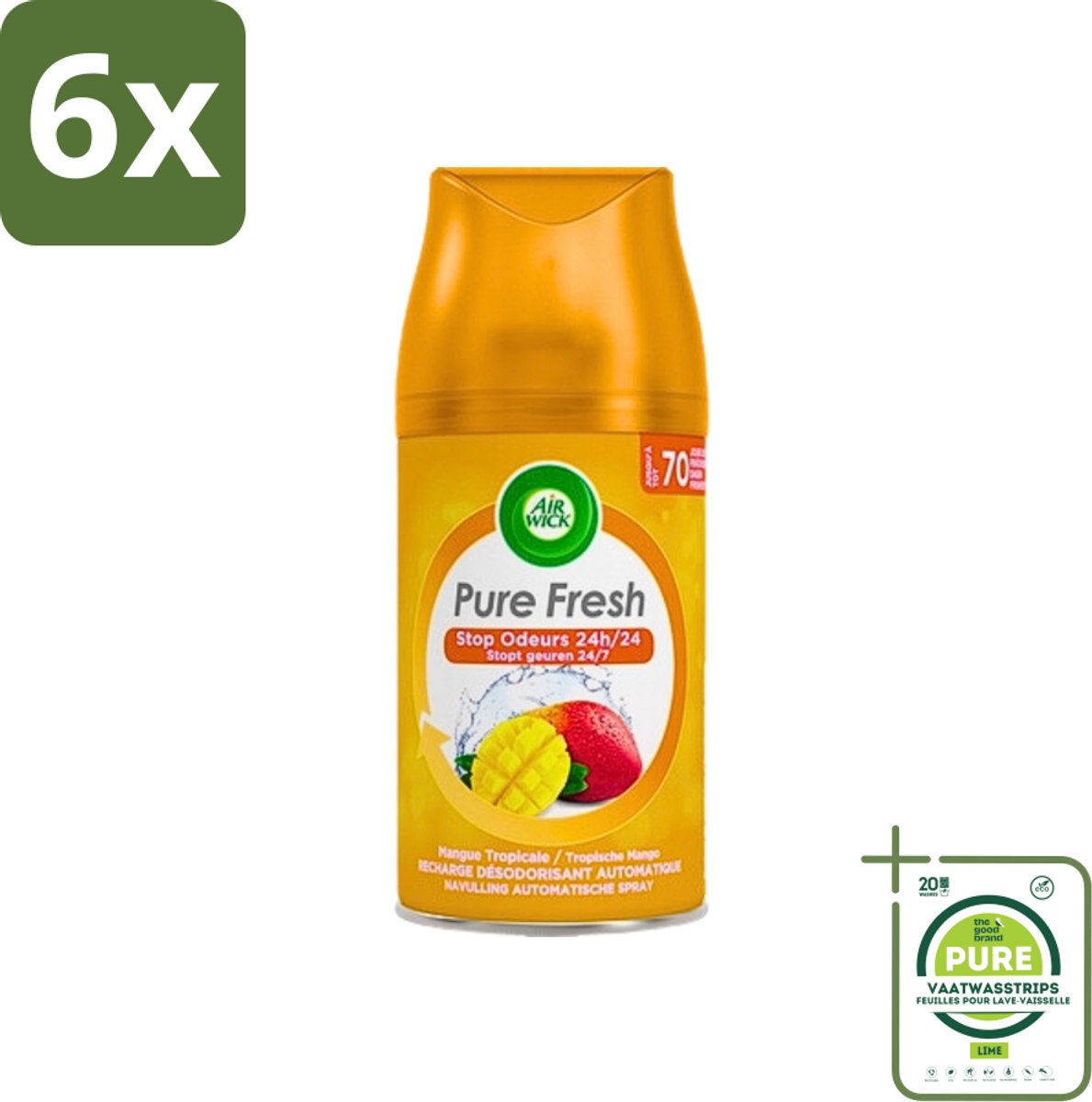 Air Wick Freshmatic - Luchtverfrisser Navulling - Tropische Mango - 250ml - Voordeelverpakking - 6 stuks - Luchtverfrisser - Mango geur