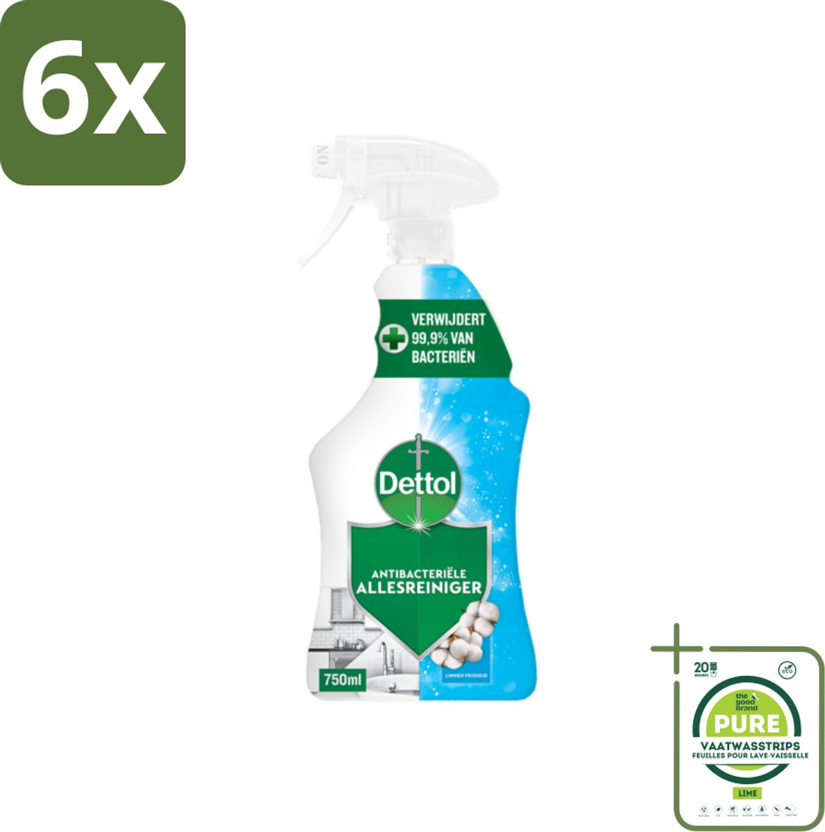 Dettol Antibacteriële Allesreiniger Spray Linnen Frisheid 750 ml - Voordeelverpakking - 6 stuks - Allesreiniger - Desinfectiemiddel