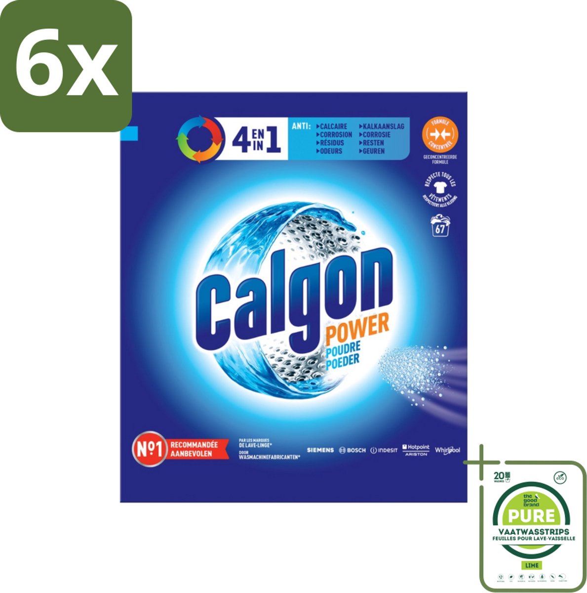 Calgon - Wasmachinereiniger - Tegen Kalkaanslag / Corrosie / Wasmiddelresten / Geuren - 67 Wasbeurten - Voordeelverpakking - 6 stuks - Wasmachinereiniger - Kalkverwijderaar