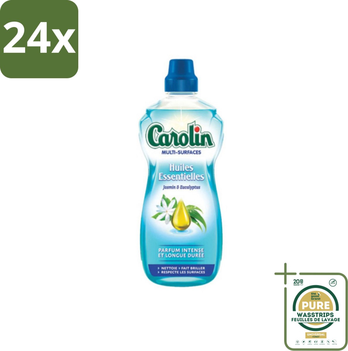 Carolin - Allesreiniger - Essentiële Oliën van Jasmijn en Eucalyptus - 1 L - Voordeelverpakking - 24 stuks - Jasmijn - Eucalyptus