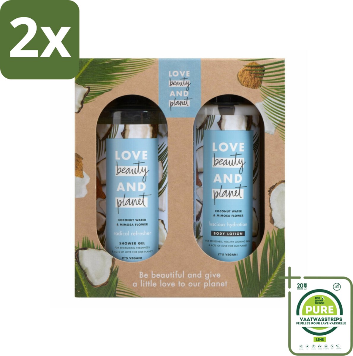 Love Beauty and Planet - Douchegel & Bodylotion - Kokoswater & Mimosabloem - Duo Geschenkset - Voordeelverpakking - 2 stuks - Kokoswater - Mimosabloem