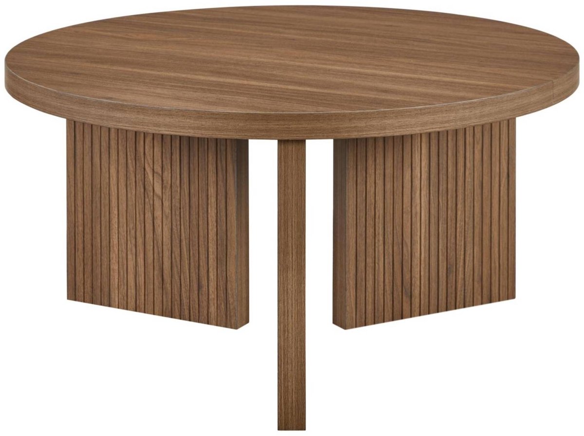 OKWISH Ronde Salontafel – Minimalistisch Design Met Geribbelde Poten – Voor Woonkamer En Lounge – Walnootbruin MDF – Ø80 cm