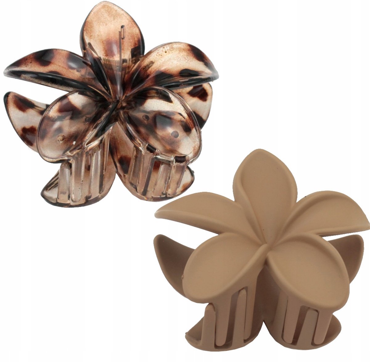Grote Haarclip met Bloem & Panterprint - 2 Stuks