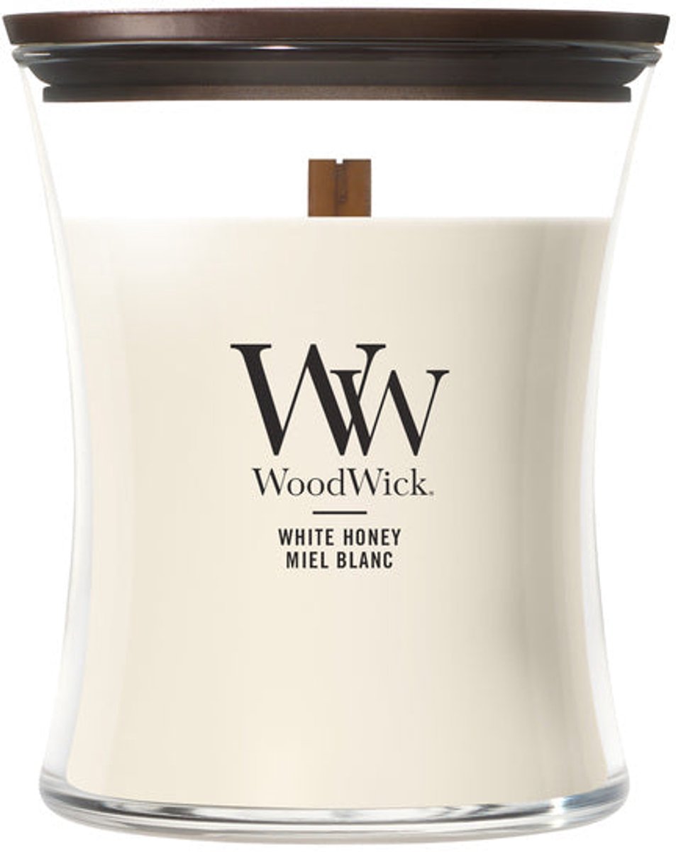 WoodWick Hourglass Medium Geurkaars - White Honey - 60 branduren