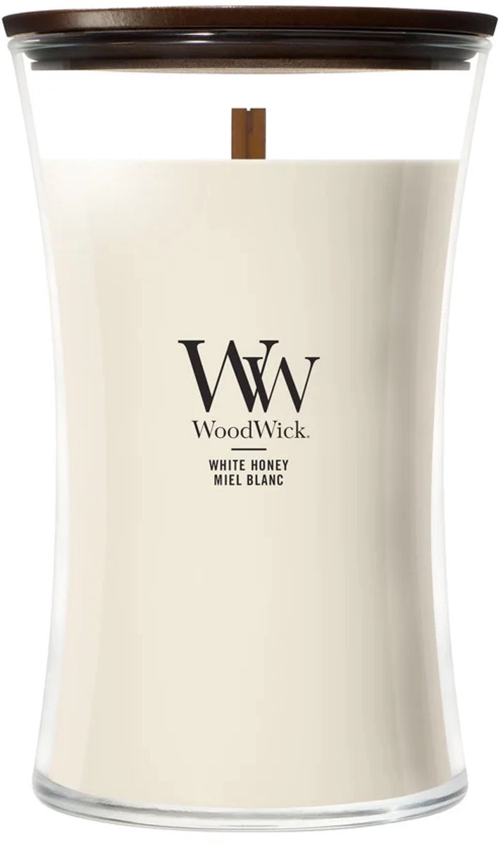 WoodWick Hourglass Large Geurkaars - White Honey - 130 branduren Wit