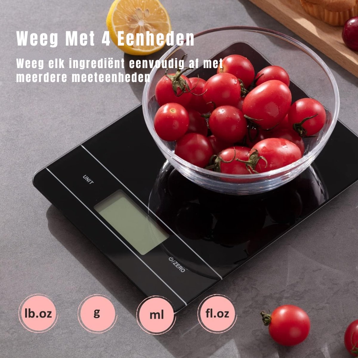 Lìon® Weegschaal Keuken - Precisie Weegschaa - Weegschaal - Zwart - 21cm x 16cm x 2cm