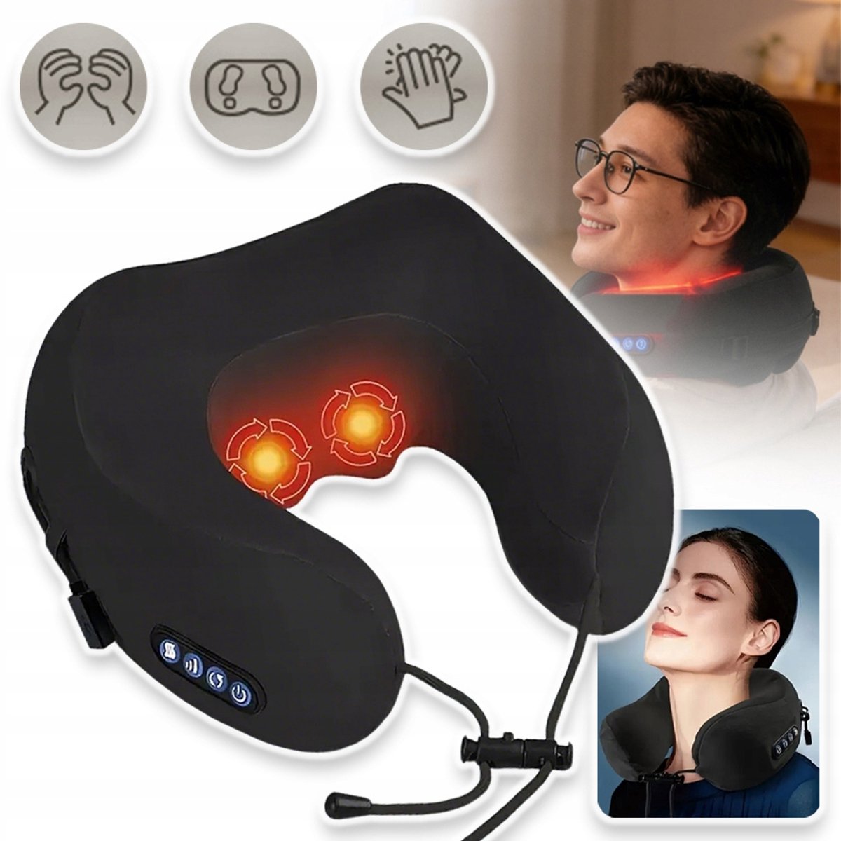 Nekmassageapparaat Met 3 Massagestanden Oplaadbaar Ergonomisch U-Vormig Ontwerp - Traagschuim En Fluweel 45 dB Stil Timer Van 15 Minuten Draagbaar - Voor Thuis, Kantoor, Auto En Ontspanning Na Schooltijd - Zwart