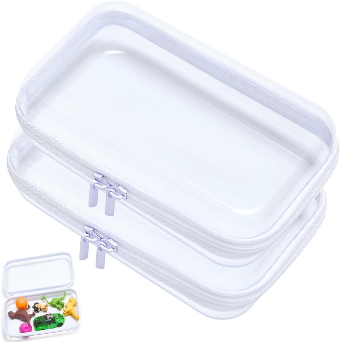 Opbergdoos - 2 Stuks Transparante Hardplastic Dozen met Ritssluiting - Waterdichte Multifunctionele Organizer voor Reis Thuis en Kantoor - Accessoirehouder - Transparant - 2 Stuks