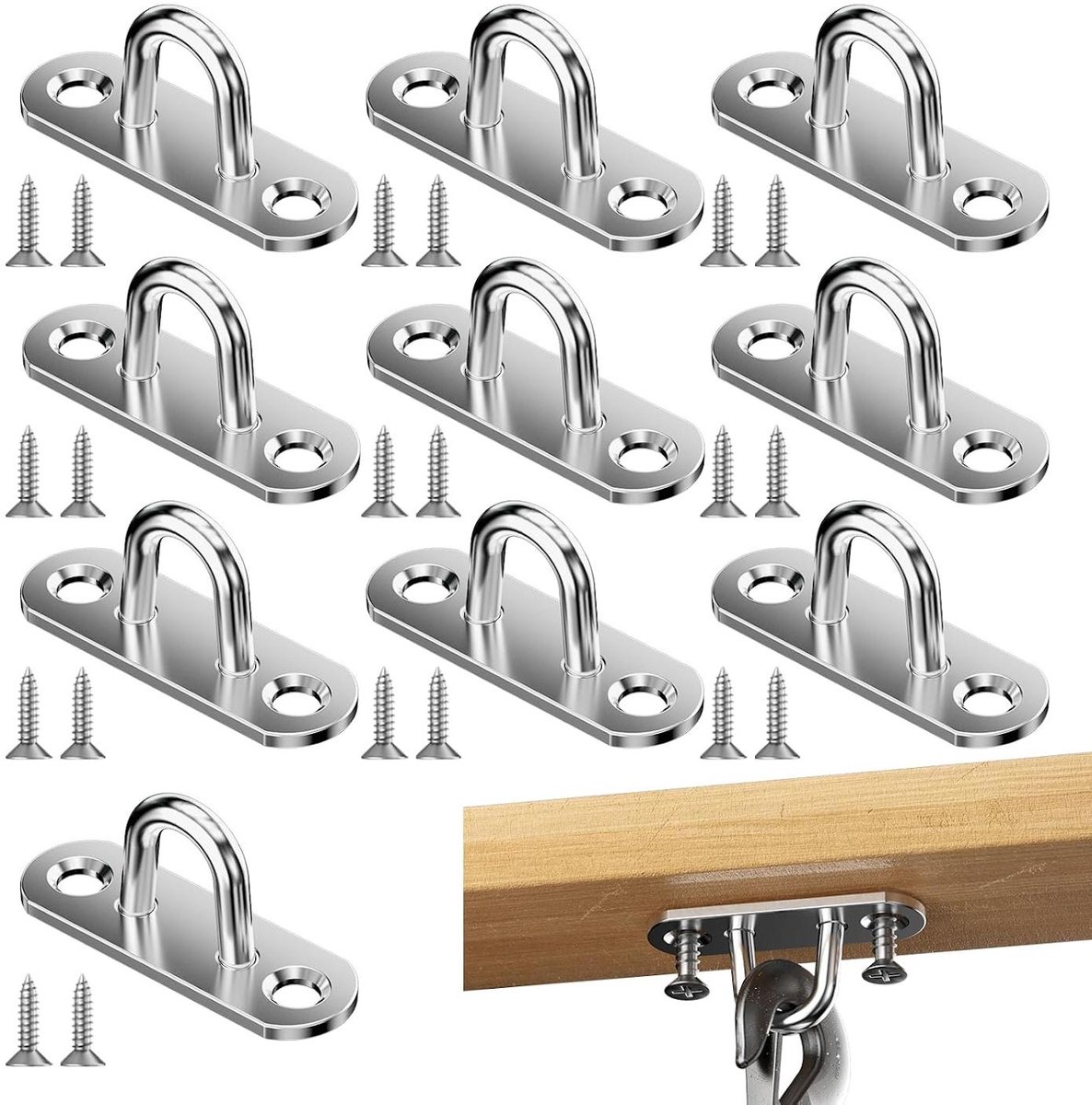 longziming - Set van 10 RVS Oogplaten met Oog - M5 Wand- en Plafondogen - Bevestigingshaken voor Ophangen - Voor Schaduwdoeken, Zeilen, Boten en Andere Toepassingen