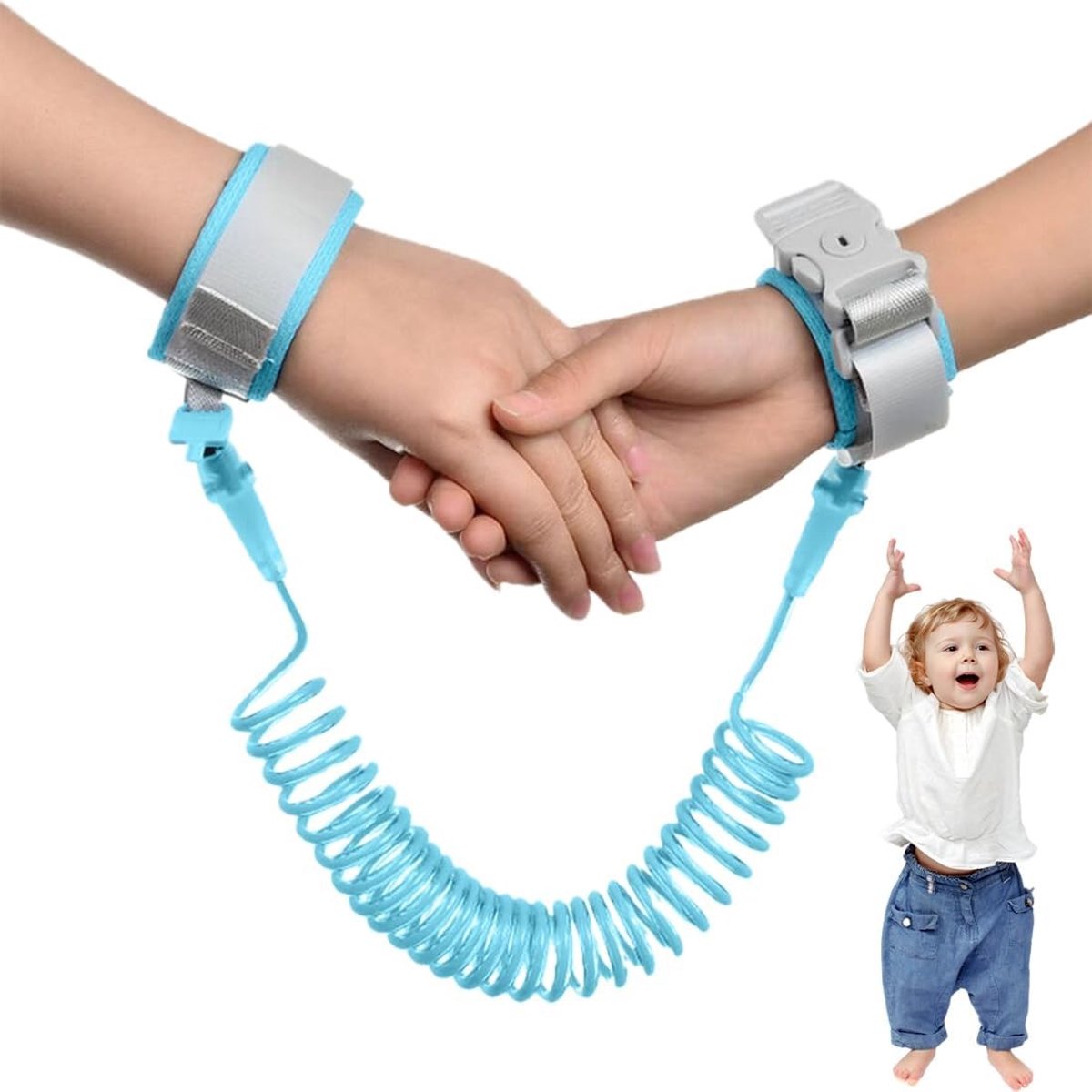 Veilige Anti-verlies Polsband voor Kinderen - 2,5m Lange Kindveiligheid Strap voor Wandelen en Spelen (Blauw)