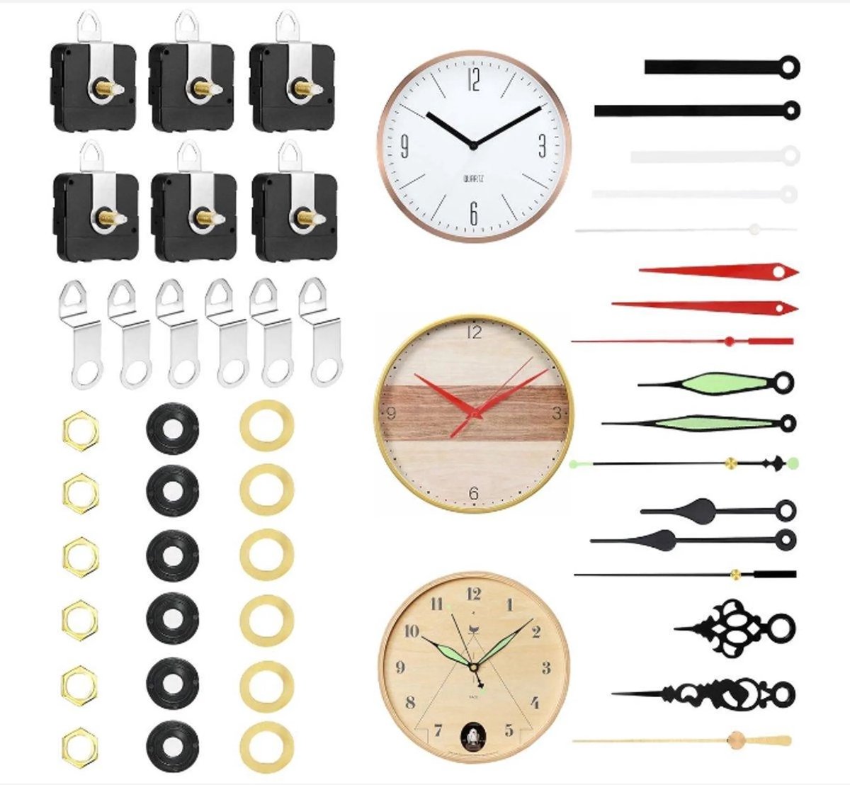 casalora® -Stille klokbewegingset - 6 stuks uurwerk voor wandklok - met 6 sets wijzers - Quartz uurwerk - DIY klok vervangende onderdelen - 9mm - High Torque - Wandklok Reparatie Kit - los uurwerk - uurwerk klok los met wijzers