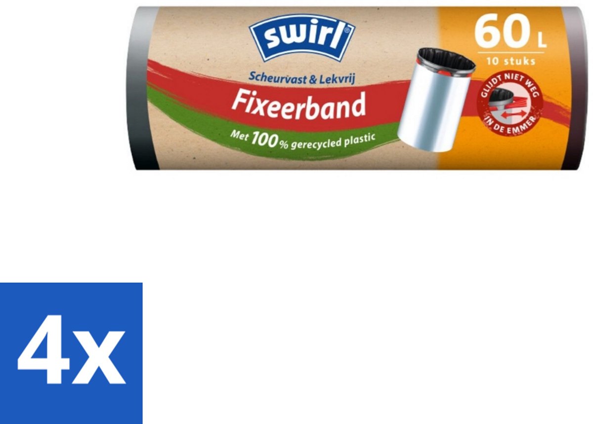 Swirl – Pedaalemmerzakken – 60 L – Fixeerband – 10 zakken - Voordeelverpakking - 4 stuks