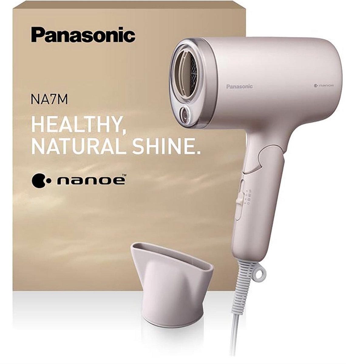 Panasonic EH-NA7M-P825 Nanoe Hair Dryer for Shiny Hair, Foldable Design, Quick Drying, Concentrator Attachment, 1600W, Light Pink