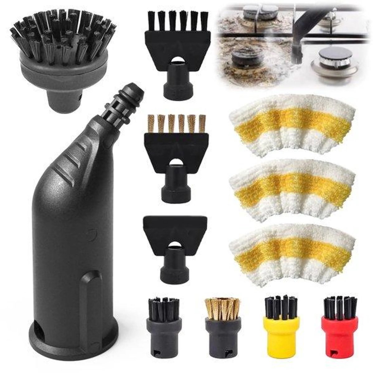 casalora® - Pakket van 12 geschikt voor Kärcher Stoomreiniger Accessoires Easyfix SC1 SC2 SC3 SC4 SC5 - Set Ronde Borstelmondstukken - Vervangingsonderdelen voor Stoomreinigers - Geschikt voor karcher accessoires