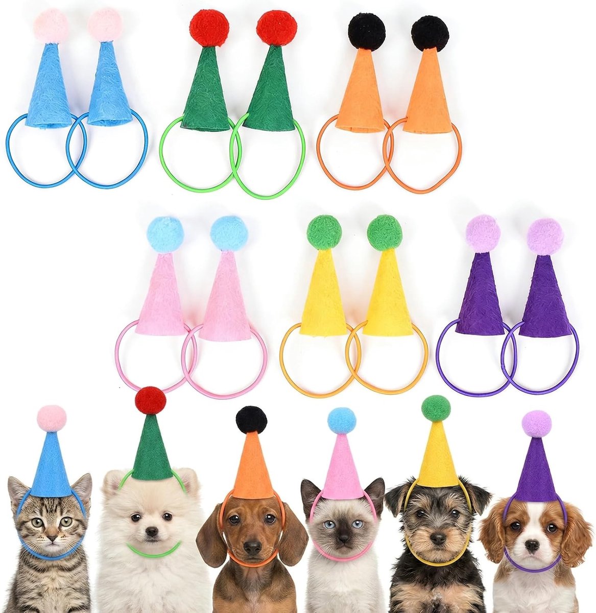 Hoeden voor kinderverjaardagen - 12 stuks kegelhoed en kroon voor dieren, kinderen en volwassenen, feestaccessoires
