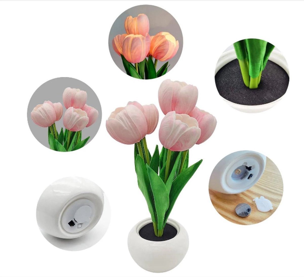 casalora® - Bloementafellamp - Tulp LED Nachtlamp - Kunstbloem - Woonkamerdecoratie - Met Vaas Tafelstuk - Voor Verjaardagen, Feestdagen, Feesten & Trouwdecoratie - Roze