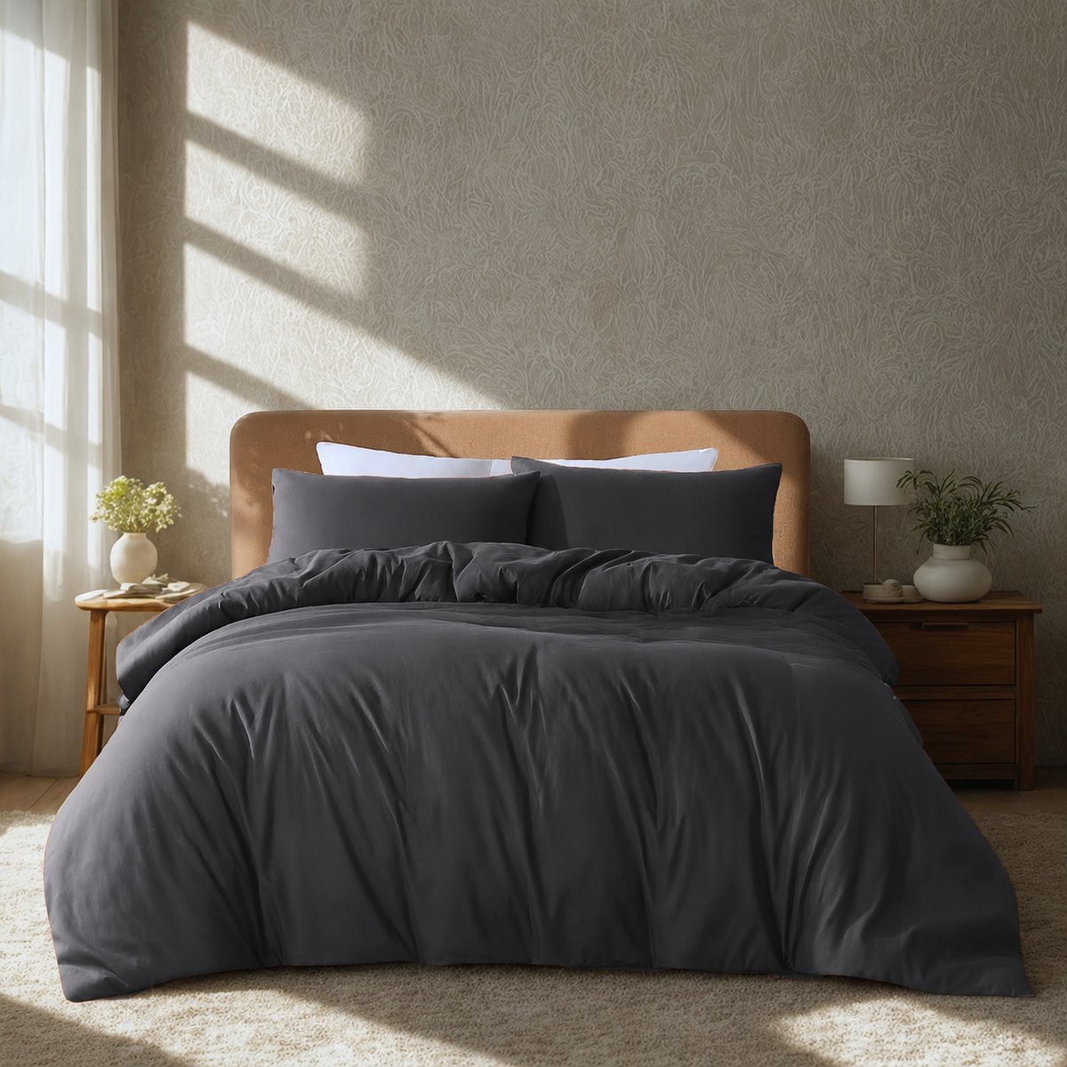 Komfortec Premium Dekbedovertrek 135x200 cm + 2x Kussensloop 60x70 cm - 100% Microvezel - 90 g/m² - 2-Delige Superzachte Beddengoedset - met Rits - Antraciet