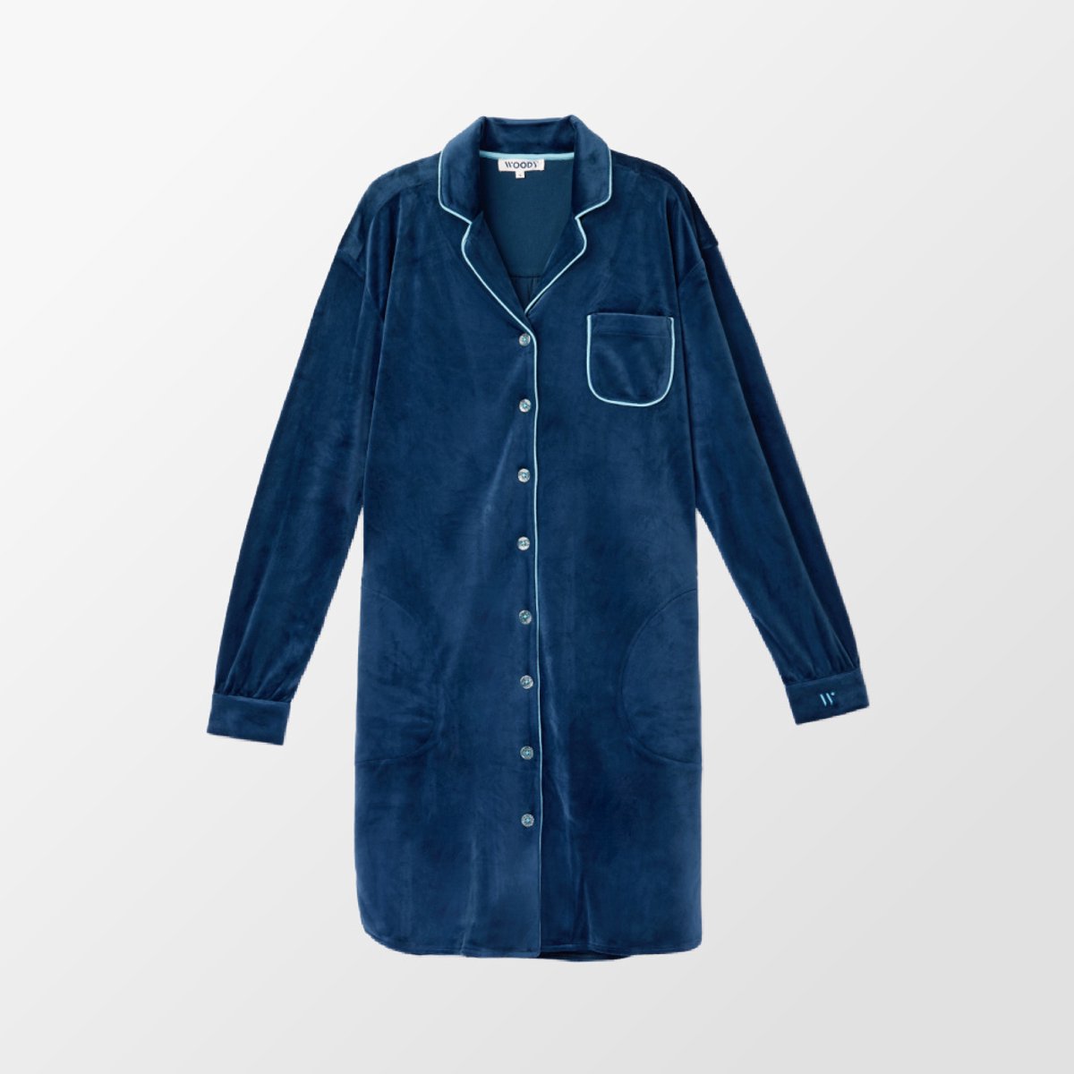 Woody Dames Slaapkleed Donkerblauw Velours - maat XS