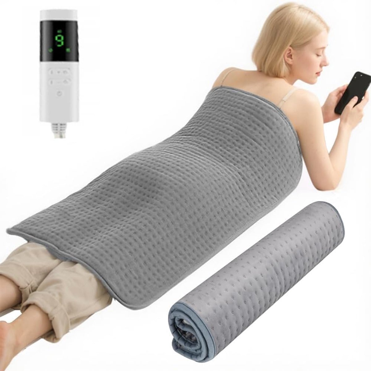 KZQ Extra groot verwarmingskussen 30x60 cm - Zachte warmte voor rug en buik - Comfortabel en veelzijdig in gebruik - Grijs