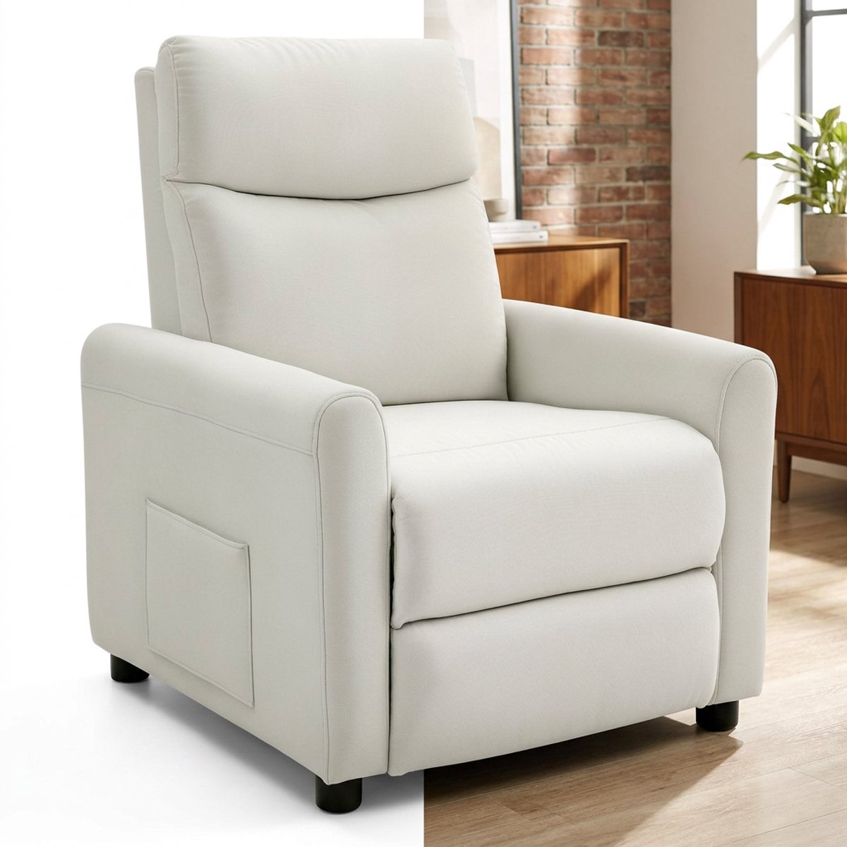 Relaxfauteuil - Relaxzetel - Relaxstoel - Fauteuil - Stoel - Met armleuning - Voor één Persoon - Fluweel - Crèmewit