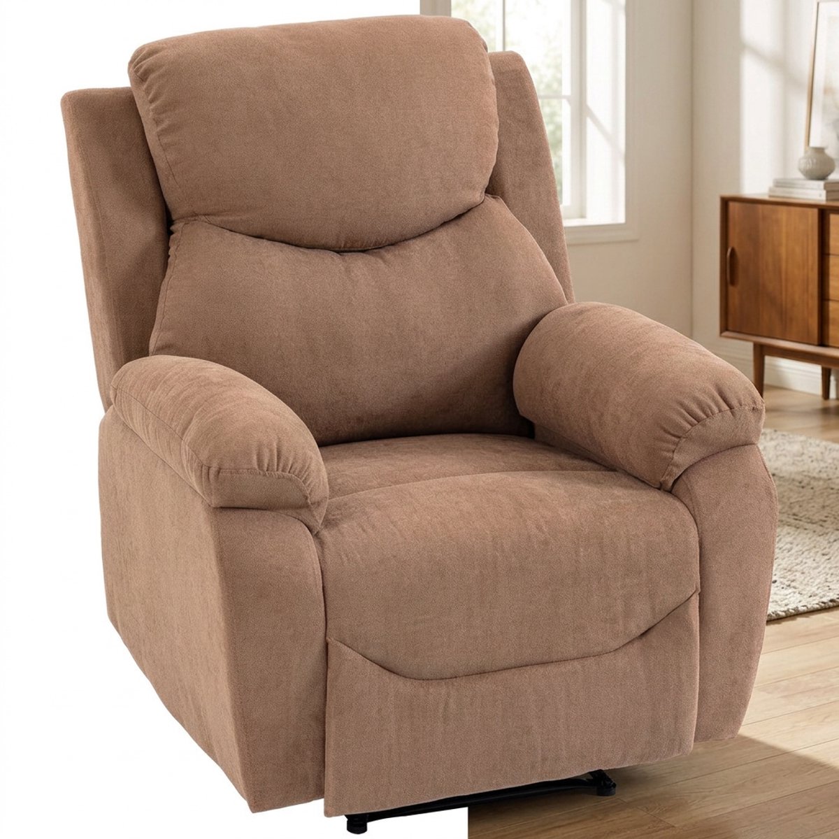 Relaxfauteuil - Relaxzetel - Relaxstoel - Fauteuil - Stoel - Met armleuning - Voor één Persoon - Fluweel - Donkerbruin + Zwart
