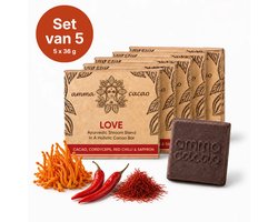 CacowGirls LOVE Cacao Bars – Ceremoniële Cacao Koffievervanger met Cordyceps, Saffraan & Rode Chili – 5 x 36 g