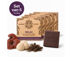 CacowGirls RELAX Cacao Bars – Ceremoniële Cacao met Reishi, Lion's Mane, Jatamansi & Steranijs – 5 x 36 g