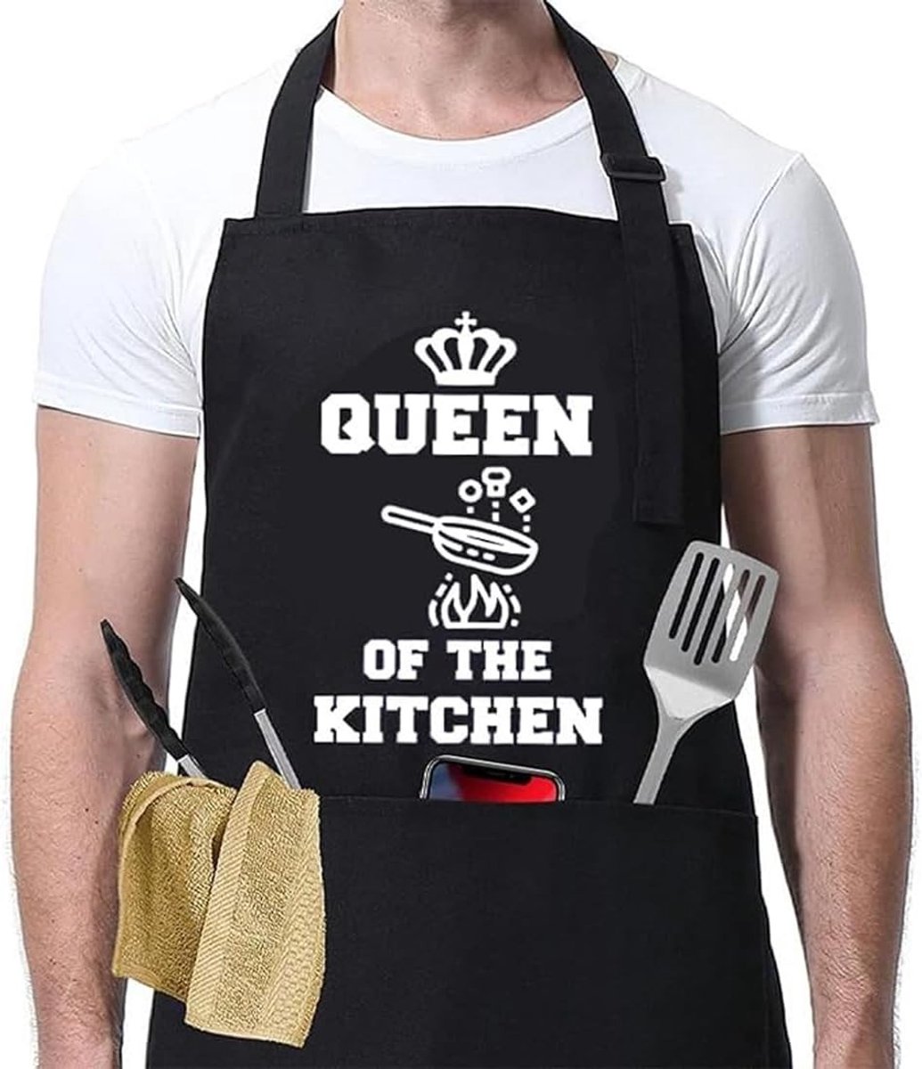 Grappig zwart verstelbaar bakkersschort met zakken, waterdicht en ideaal voor Moederdag, verjaardag en kerstcadeau