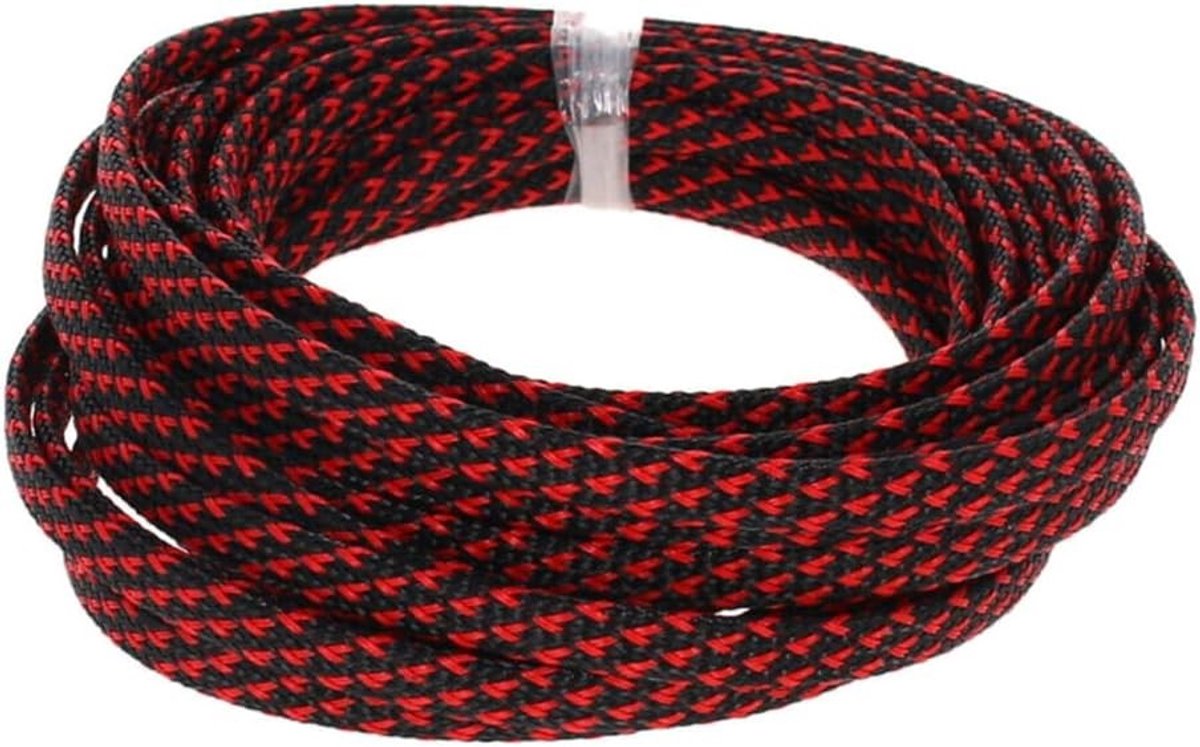 Uitbreidbare Gevlochten Slang voor Kabelbeheer - Flexibele Geïsoleerde Bescherming - Zwart Rood 10mm 15 Meter Kabelsleeve voor Organisatie en Veiligheid