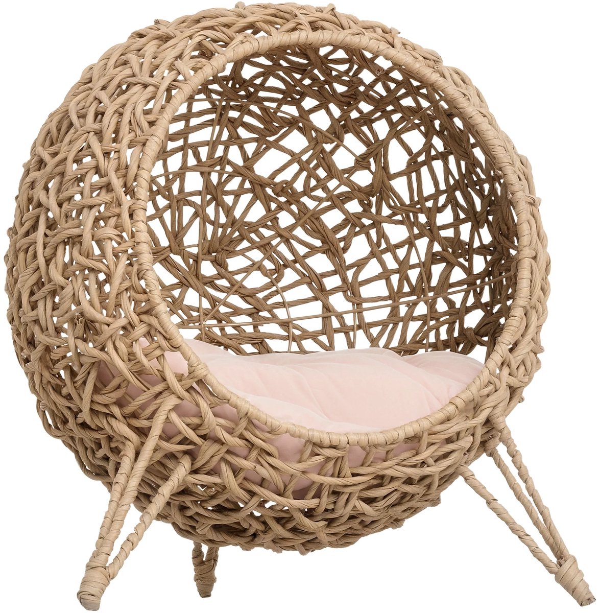 ArtiZo Kattenmand - pawhut - katten slaapplaats - met kussen Ø 39 cm - rotan - Ø 52 x H 58 cm - opening 38 cm