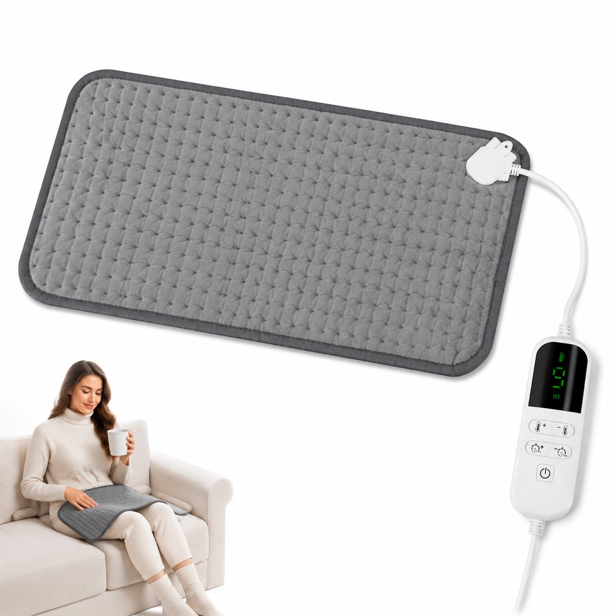 Elektrisch Warmtekussen - 20-55°C Instelbaar - Timer 1-12 Uur - Voor Rug, Nek, Schouders, Buik, Benen en Voeten - Zachte Fleece - 40 x 70 cm