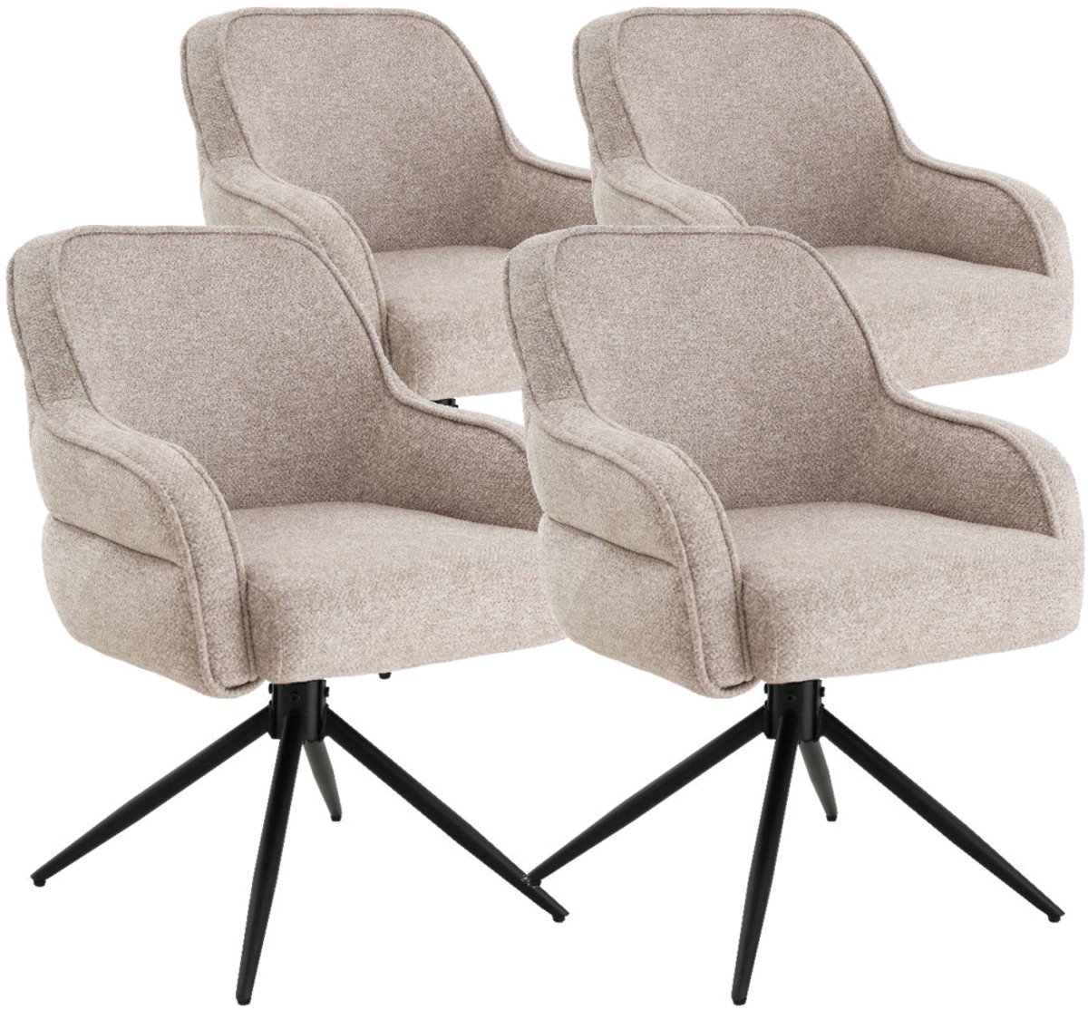 DS4U® - Loisa armstoel met terugdraaifunctie - Set van 4 - Champagne - Stof
