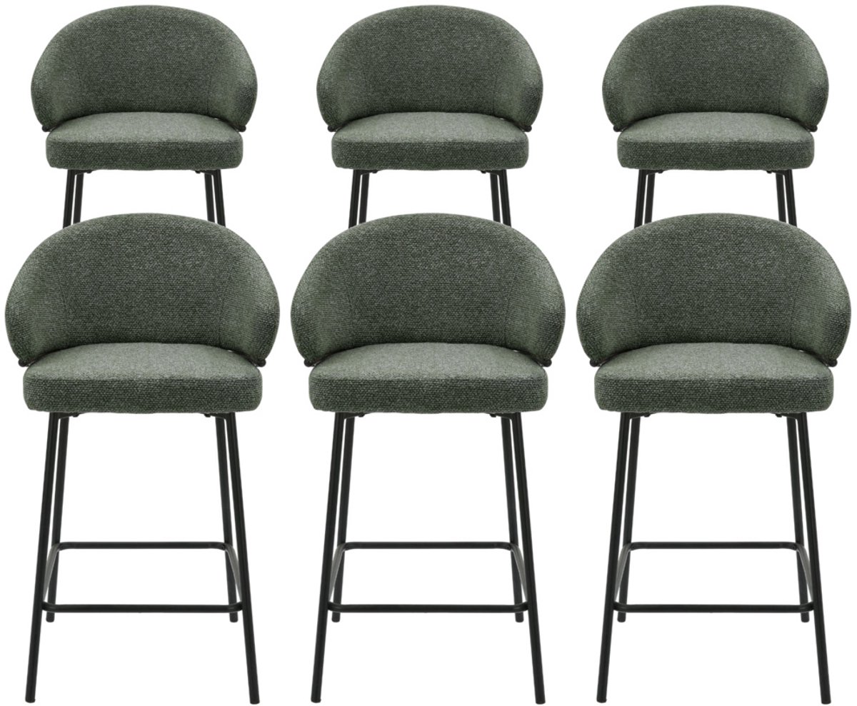 DS4U® - Sofia barkruk 65 cm - Set van 6 - Groen met zwarte poot - Stof