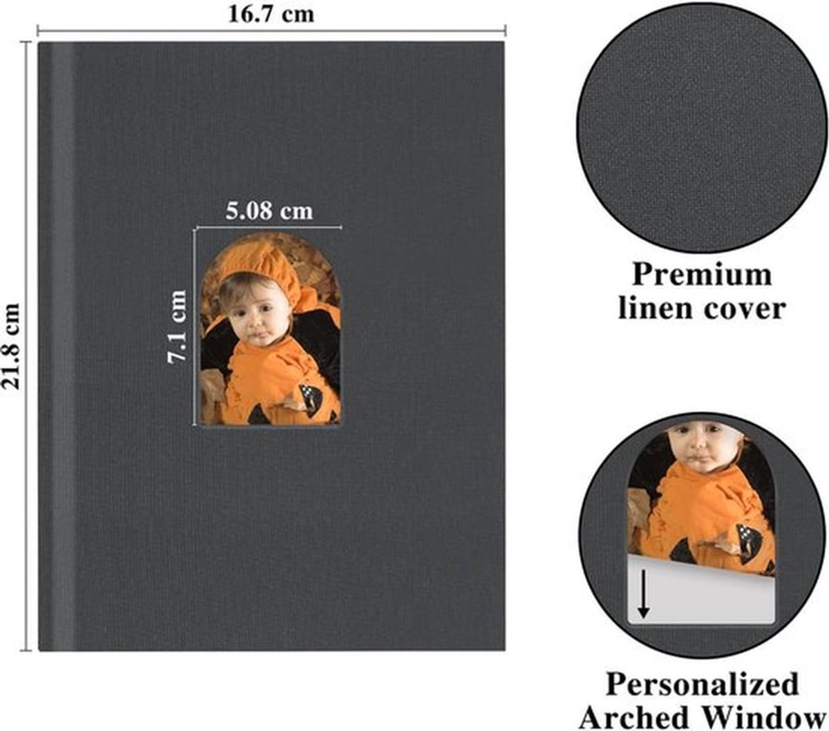 - Fotoalbum - Premium fotoalbum - Perfect voor speciale momenten - 10 x 15 cm - Geschikt voor 30 foto's - Donkergrijs - Voor familie en vri...
